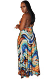 Multi-color Chemical fiber blend Sexy adult Fashion Off The Shoulder Sleeveless Slip Swagger Ankle-Length Patchw