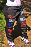 Black Casual Print Capris Pencil Bottoms