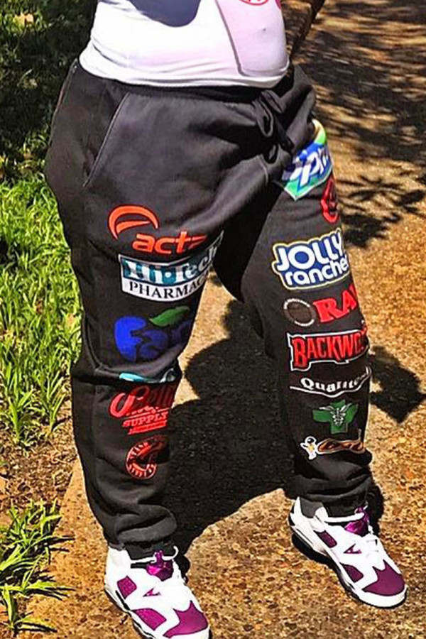 Black Casual Print Capris Pencil Bottoms