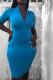 Light Blue Sexy Cap Sleeve Short Sleeves Notched Step Skirt Knee-Length Solid Club Dresses