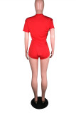 Blue Fashion Casual Solid Asymmetrical O Neck Short Sleeve Two Pieces