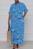 Yellow Casual Print Patchwork Turndown Collar Shirt Dress Dresses