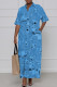 Blue Casual Print Patchwork Turndown Collar Shirt Dress Dresses