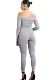 Light Gray Sexy Solid bandage Patchwork Long Sleeve V Neck Jumpsuits