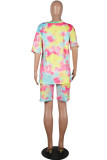 Yellow Casual Print Patchwork O Neck Short Sleeve Two Pieces