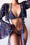 Purple Sexy Print Patchwork V Neck Outerwear