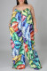 Green Casual Print Patchwork Spaghetti Strap Plus Size Jumpsuits