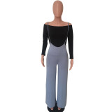 Black High Solid Loose Pants Two-piece suit