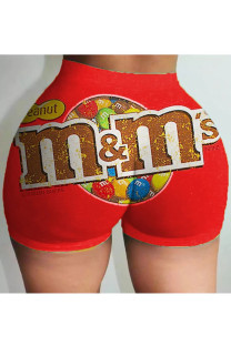 Red Elastic Fly Low Print Straight shorts Bottoms
