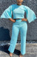 Blue Fashion adult Ma'am OL Solid Two Piece Suits Straight Three Quarter Two Pieces