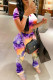 purple Fashion Casual Print Two Piece Suits pencil Short Sleeve Two Pieces