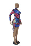 Colour Sexy Print Bandage O Neck Wrapped Skirt Dresses