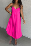 Orange Casual Solid Backless Spaghetti Strap Asymmetrical Dresses