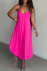 Rose Red Casual Solid Backless Spaghetti Strap Asymmetrical Dresses