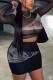 Black Sexy Print O Neck Long Sleeve Two Pieces