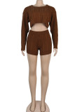 Green Wool Europe and America Solid Two Piece Suits pencil Long Sleeve Two-Piece Short Set