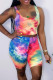 Colour Fashion Casual Tie Dye Printing U Neck Sleeveless Two Pieces
