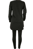 Black Sexy Solid Two Piece Suits Patchwork Beading pencil Long Sleeve Two-piece Pants Set