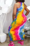 Orange Milk. Fashion Street Pink Orange Tank Sleeveless O neck Pencil Dress Floor-Length Print Dresses