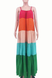Colour Casual Solid Patchwork Spaghetti Strap Sling Dress Dresses
