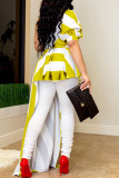 Red Street Striped Print Patchwork Asymmetrical Oblique Collar Irregular Dress Dresses