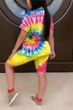 Yellow Casual Print Patchwork O Neck Short Sleeve Two Pieces