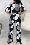 Black Casual Print Patchwork V Neck Regular Jumpsuits