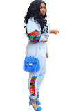Apricot Casual Camouflage Print Two Piece Suits Patchwork pencil Long Sleeve