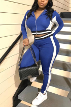 Blue Casual Solid Patchwork Turndown Collar Long Sleeve Two Pieces