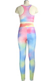 colour Fashion adult Ma'am Street Print Two Piece Suits pencil Sleeveless Two Pieces