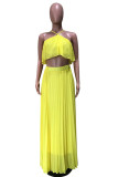 Green Sexy Fashion Casual asymmetrical Two Piece Suits crop top Solid Bandage Draped Straight Sl
