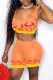 Tangerine Red Sexy Print Patchwork Square Collar Sleeveless Two Pieces