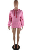 Pink hooded Patchwork Patchwork Long Sleeve Sweats & Hoodies