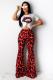 Red Fashion Casual adult Leopard Lips Print Print Loose Short Sleeve