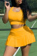Yellow Casual Sportswear Solid Basic U Neck Sleeveless Two Pieces