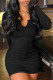 Black Casual Solid Patchwork V Neck A Line Dresses