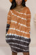 Brown Casual Print O Neck Long Sleeve Knee Length A Line Dresses