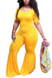 Orange Fashion Sexy O Neck Solid Plus Size