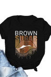 Black Casual Print Patchwork O Neck T-Shirts