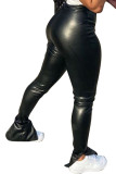 Black Fashion Sexy Adult Faux Leather Solid Slit Boot Cut Bottoms