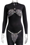 Black Sexy Patchwork Hot Drilling Pearl Swimwears