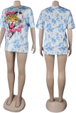 Blue Casual Print Patchwork O Neck T-Shirts