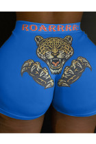 Blue Elastic Fly Mid Animal Prints shorts Bottoms
