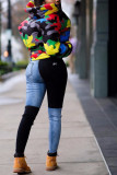 Green Turtleneck Camouflage Print Zippered Patchwork Spandex Print Long Sleeve Blazer & Suits &Jacket