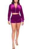 purple Active Casual Europe and America Patchwork Solid Zippered Straight Long Sleeve Two Pieces