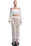 Black Sexy Fashion tassel HOLLOWED OUT perspective Patchwork A-line skirt Long Sleeve