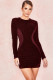 Wine Red Sexy Cap Sleeve Long Sleeves O neck Step Skirt skirt Sequin Solid Club Dresses