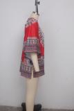 Black Fashion adult Sexy Bat sleeve Half Sleeves O neck Swagger Mini Patchwork Print