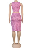 Yellow Milk Silk Fashion adult Ma'am OL Dot Two Piece Suits Hip skirt Sleeveless Two Pieces