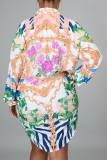 Multicolor Casual Print Patchwork Turndown Collar Shirt Dress Dresses